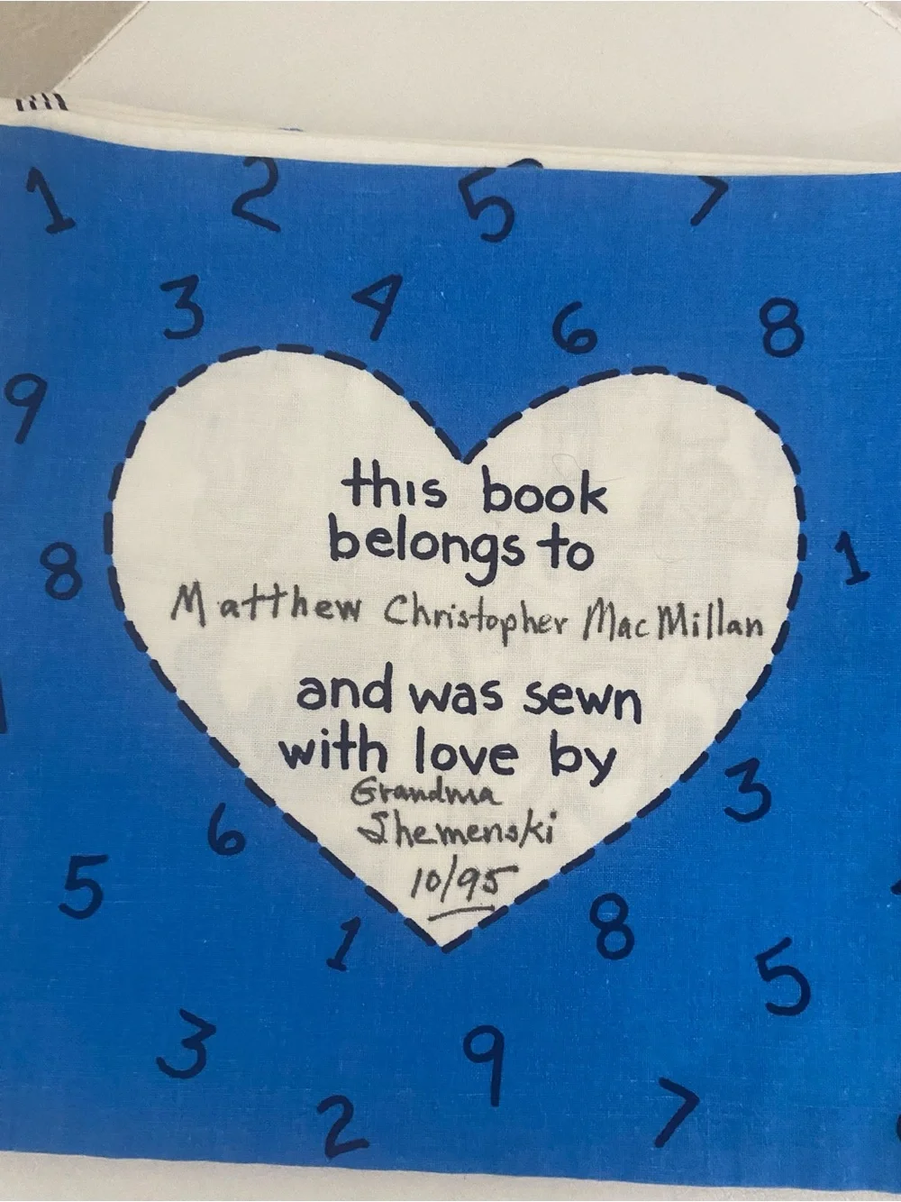 My Blue Book of Numbers Soft Cloth Fabric Baby Nursery Book - Blue white 10”x10”